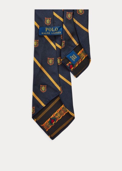 Corbatas Polo Ralph Lauren Hombre Azul Marino / Dorados - Striped Silk Club - URODT9807